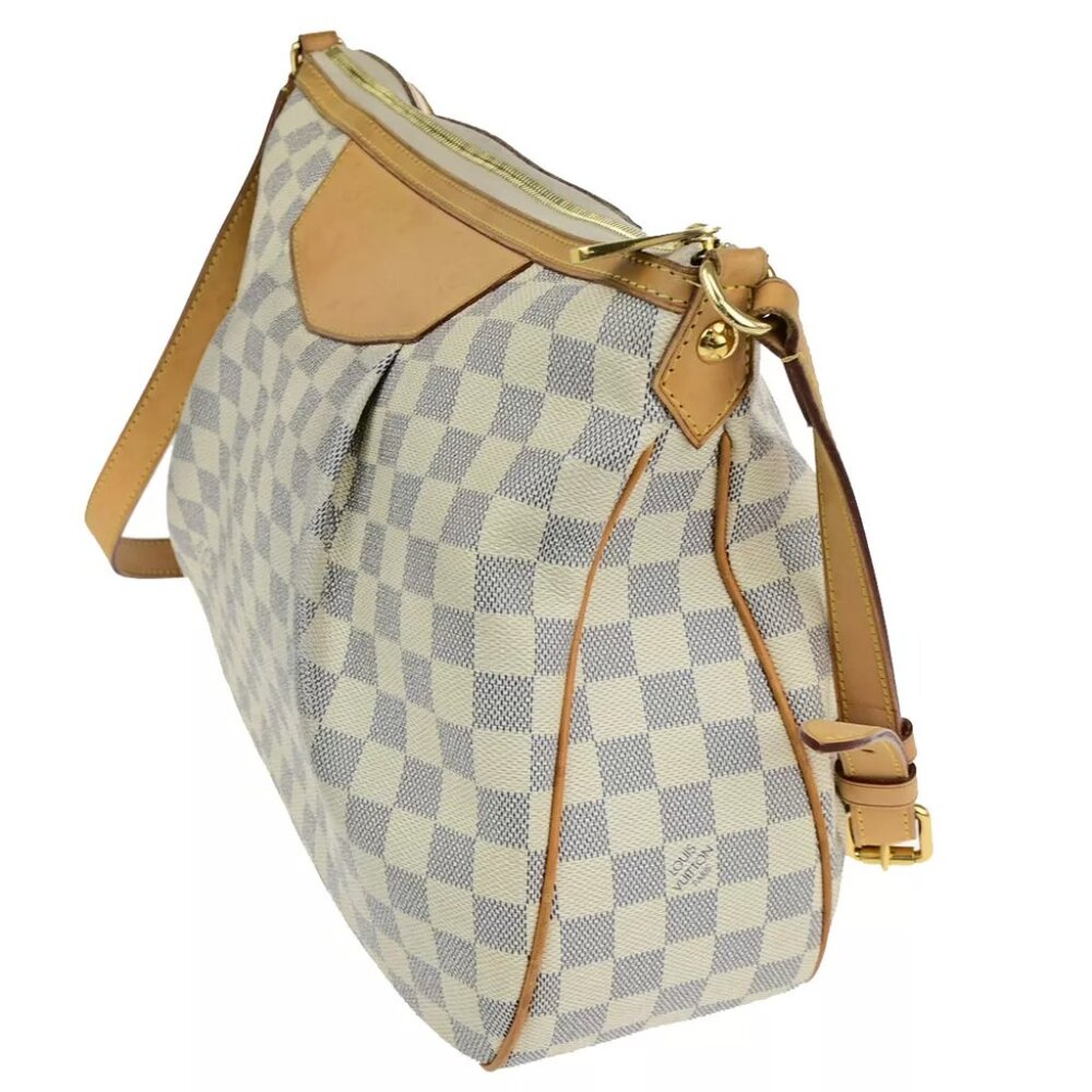 LOUIS VUITTON Siracusa MM Shoulder Bag Damier Azur Leather White N41112